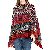 Jdlsppl Women's Poncho Sweater Zig Zag Knit Mexican Poncho Wrap Fall Hippie Soft Fringe Crochet Shawl Asymmetrical Cape
