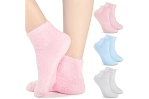 Janmercy 3 Pairs Aloe Socks Moisturizing Spa Infused Gel Sleeping Fuzzy Dry Feet Non Slip Lotion Socks for Women Men Repairing Softening Dry Cracked(Pink, Blue, Gray)