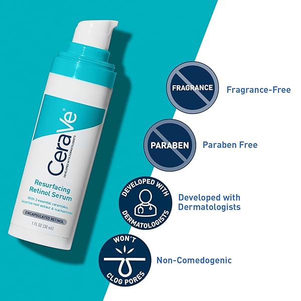 CERAVE RESURFACING RETINOL SERUM FOR POST ACNE MARKS, FORMULATED WITH LICORICE ROOT EXTRACT & NIACINAMIDE, BRIGHTENING SERUM & PORE MINIMIZER FOR FACE, POST ACNE SKIN BARRIER REPAIR, NON-COMEDOGENIC