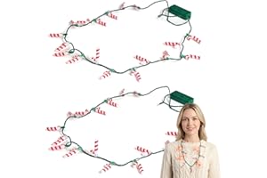 POPLAY Christmas Light Up Necklace, Christmas LED Necklaces with 18PCS Candy Cane Pendent for Kids Adults Family Party Favors Ugly Sweater Xmas Decoration Accessories, 2PCS