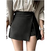GORGLITTER Women's Asymmetrical Wrap Mini Skirts Skort Faldas Fall Casual High Waist Going Out Skort Skirt with Shorts