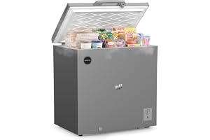 Upstreman 7.0 Cu.Ft Chest Freezer with Lock & Wheels, Compact Deep Freezer with 7 Adjustable Temperature (-18Â°F to 10Â°F), Quiet Top Door Freezer for Garage Ready, Basement,Home, Business, Silky Silver