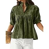 ZOCPEONY Women's Faux Suede Blouse Babydoll Pleated Peplum Tops Puff Sleeve Loose Fit Pullover Tunics Shirts