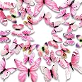 Ewong 3D Butterfly Wall Stickers - 60PCS Pink Butterflies For Room Decor, DIY Crafts & Party Decorations