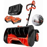 VOLTASK 48V 16-Inch Brushless Cordless Snow Shovel with Wheels, Orange | Battery snow blower with directional plate,throws snow up to 26 ft, 2*24V 4.0 Ah battery &amp; dual Charger Included
