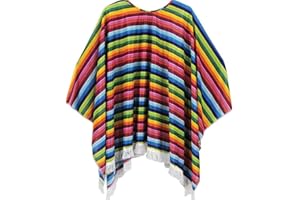 IYWISH Men Women Mexican Serape Poncho Colorful Cinco De Mayo Mexican Fiesta Serape Poncho Fiesta Cosplay Party Supplies Halloween Costume Mexico Traditional Serapes Ponchoes for Adults