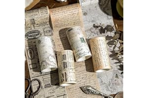 4 Rolls/Box Vintage English Letter Map and Paper Tape Set with Adhesive for Scrapbooking, Journal Decorations, Border Decals,
