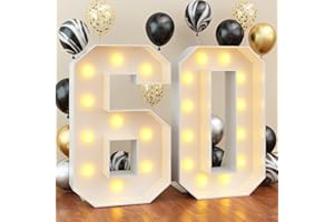 KAINSY 4ft Light up Numbers 60 Mosaic Numbers Marquee Frame with Slots for 60th Birthday Party Large Cardboard with Light Bulbs Pre-Cut Kit Giant Cut-Out Thick Foam Board Sign Diy Decorations Anniversary