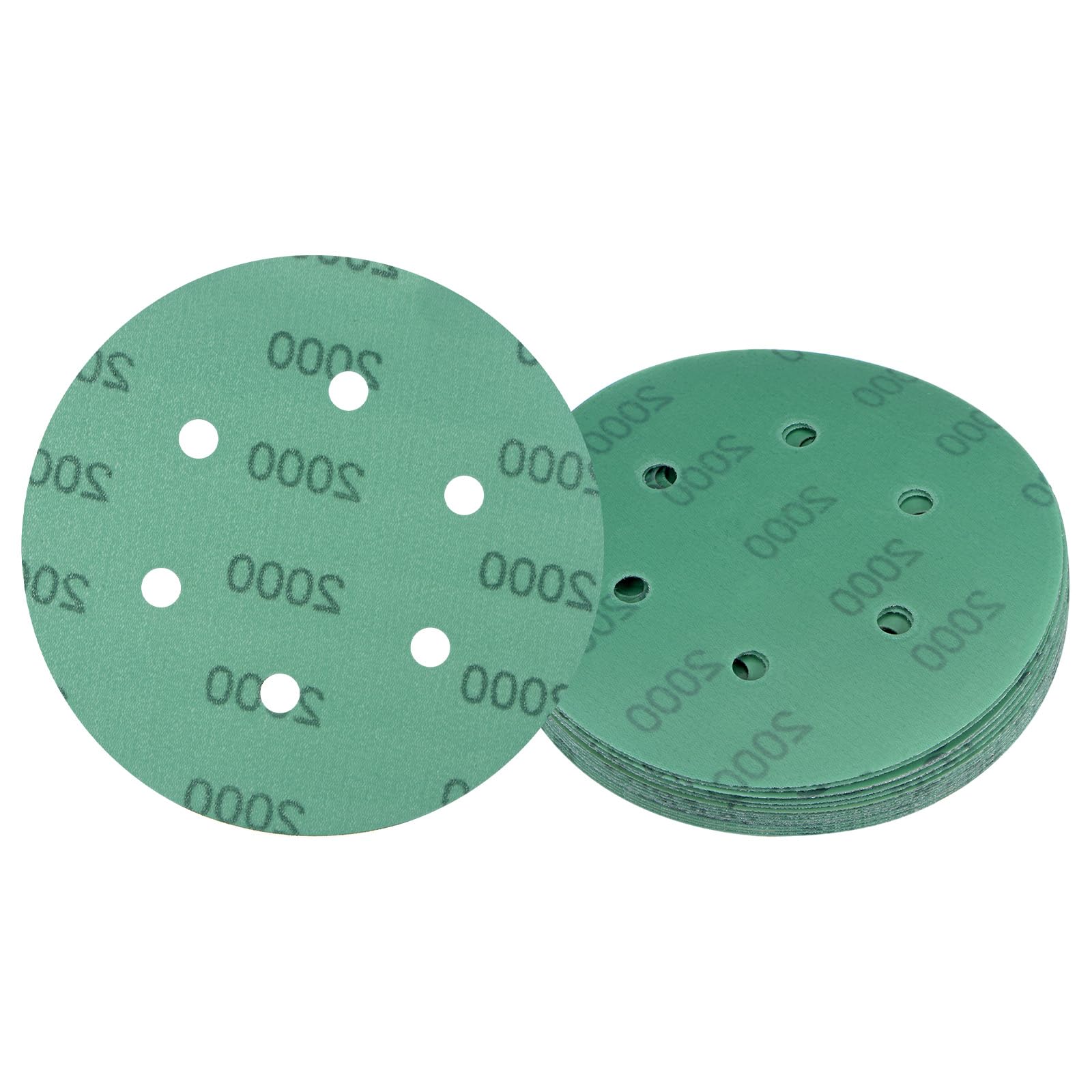 Kozelo 25pcs Green Film Sanding Discs - [6 Inch 2000 Grits 6 Hole ] Round Aluminum Oxide Hook & Loop Wet Dry Sander Pads for Wood Metal Polishing Use| Zirconium Corundum Sandpaper