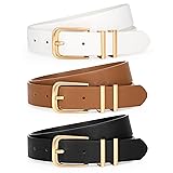LEACOOLKEY 3 Pack Women's Leather Belts for Jeans