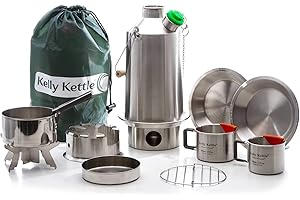 Kelly Kettle Ultimate Base Camp Kit – 54 oz Large Stainless Steel Camp Kettle, Lightweight Camping Kettle with Whistle, Kelly Kettle Stove for Fishing, Hunting, Hiking