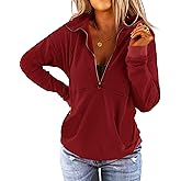 Floral Find Women's Long Sleeve Lapel Half Zip Up Sweatshirt Solid Stylish Loose Fit Casual Pullover Tops