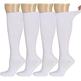 Bamboo Rayon Knee High Diabetic Socks for Men & Women 4 Packs, Soft No-Binding Cushioned Sole Seamless Diabetic Socks