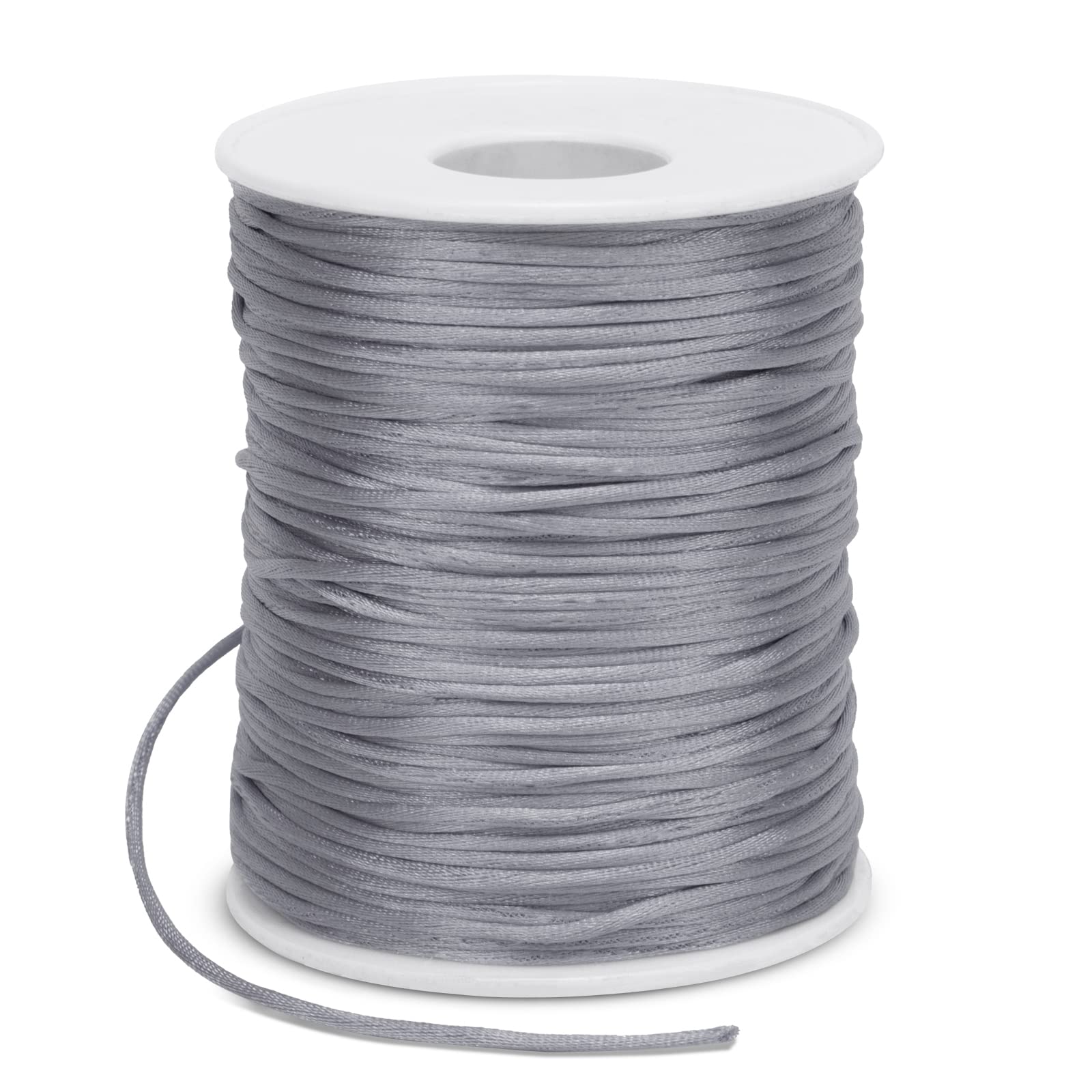 LEREATI Satin Cord 1.5mm x 100m Nylon Cord Bracelet Thread, Rattail Silk Beading Thread Jewellery String for Making Bracelet, Necklace, Chinese Knot, DIY Crafts (Grey)