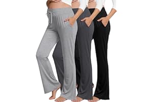 Neer 3 Pack Women's Lounge Maternity Pants Pregnancy Wide Leg Casual Sweatpants Drawstring Flare Pants with Pockets