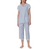 Lanz of Salzburg Women's Cotton Capri Pajama Set, Short Sleeve Button-Front Top & Cropped Pants, Soft & Lightweight Sleepwear
