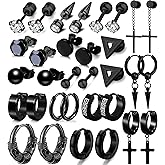 Men Earrings Set -Stainless Steel Cross Dangle Hoop & Ear Stud Fashion Piercing Jewelry for Birthdays, Parties & More