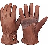 NBLEAGLO Retro Brown Cowhide Leather Work Gloves for Construction, Yardwork, Gardening with Reinforced Palm for Men & Women
