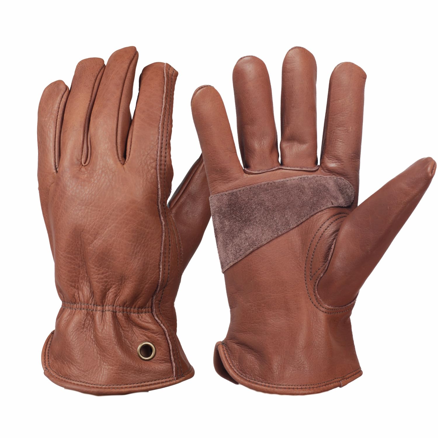 Photo 1 of NBLEAGLO Retro Brown Cowhide Leather Work Gloves for Construction, Yardwork, Gardening with Reinforced Palm for Men & Women (Brown, Large)