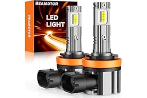 BEAMOTOR H11 LED Bulb, H8/H9/H16 Fog Lights, Genuine Halogen Upgrade 600% Brighter, 6000K Cool White, IP68 Waterproof, 1:1 MINI Size, Plug and Play, Pack of 2