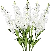 INSUNSIX White Delphinium Artificial Flowers 5PCS Silk Flowers with Stems Snapdragon Long Stem for Tall Vase Home Wedding Centerpieces Decor (White)