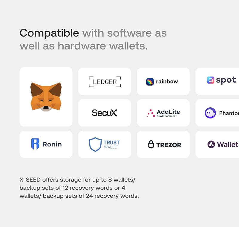 – XSEED Plus - Placas de aço para armazenamento criptográfico seguro de carteiras de Bitcoin (conjunto de punção de aço incluído) compatíveis com carteiras de hardware SecuX, Ledger e Trezor
