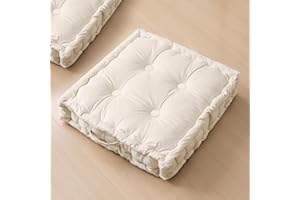 RuzRhyth Square Floor Pillows, Large Floor Cushion for Adults Kids, Meditation Floor Pillow Seating Cushion with Shredded Memory Foam and Silk Wadding, 20"x20"x5" Ivory 2 Count