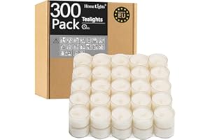 HOME LIGHTS Tealight Candles, Giant 100,200,300 Bulk Packs, 4-4.5 Hrs, White Unscented European Smokeless Tea Lights in Clear Plastic Cup for Shabbat, Weddings, Christmas, Home Decorative- 300 Pack
