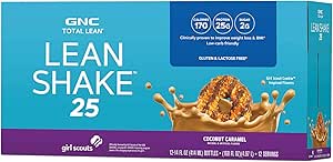 GNC Total Lean | Lean Shake 25, To Go Bottles | Low-Carb Protein Shake to Improve Weight Loss &amp; BMI | Girl Scouts Coconut Caramel | 12 Pack