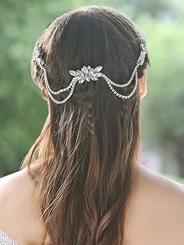 Handcess Wedding Hair Combs Clips Rhinestones Bohemian Hair Chain
