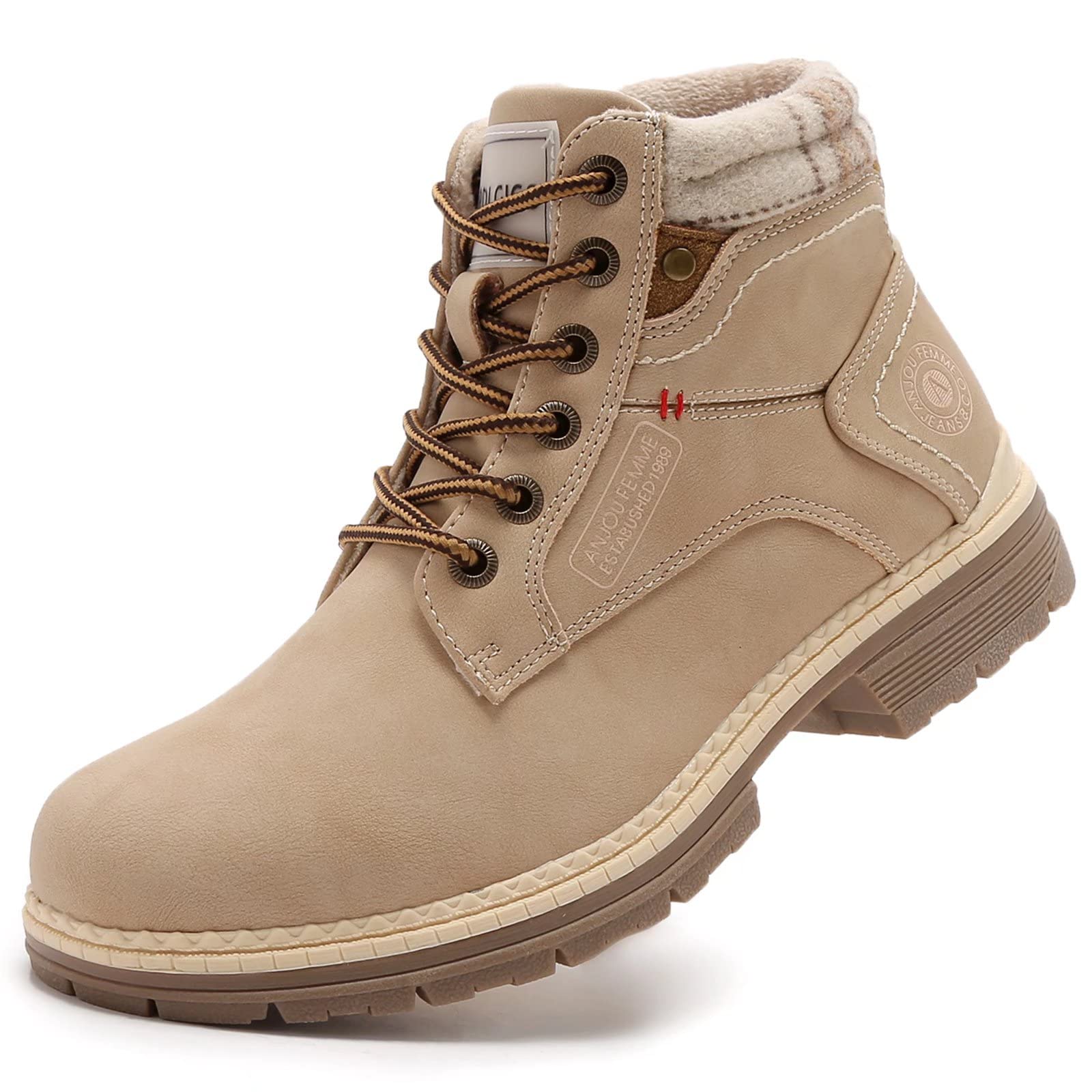 Photo 1 of ANJOUFEMME Womens Hiking Snow Winter Boots - Outdoor Waterproof Lightweight Ankle Boots for Women Work Backpacking Boots FNW110-FNW08-BEIGE-9