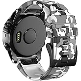 ANCOOL Compatible with Garmin Fenix 6/7 Bands,22MM Soft Watchbands Replacement for Fenix 7 Pro/Fenix 8 47mm/Fenix 5/Fenix 6 Pro/Fenix 5 Plus/Quatix 6/Approach S62,Camouflage White