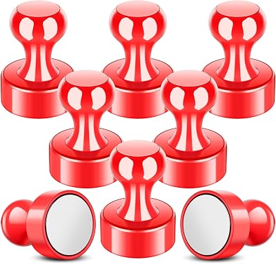 FINDMAG Strong Fridge Magnets 8 Pack Push Pins Whiteboard Clips Red