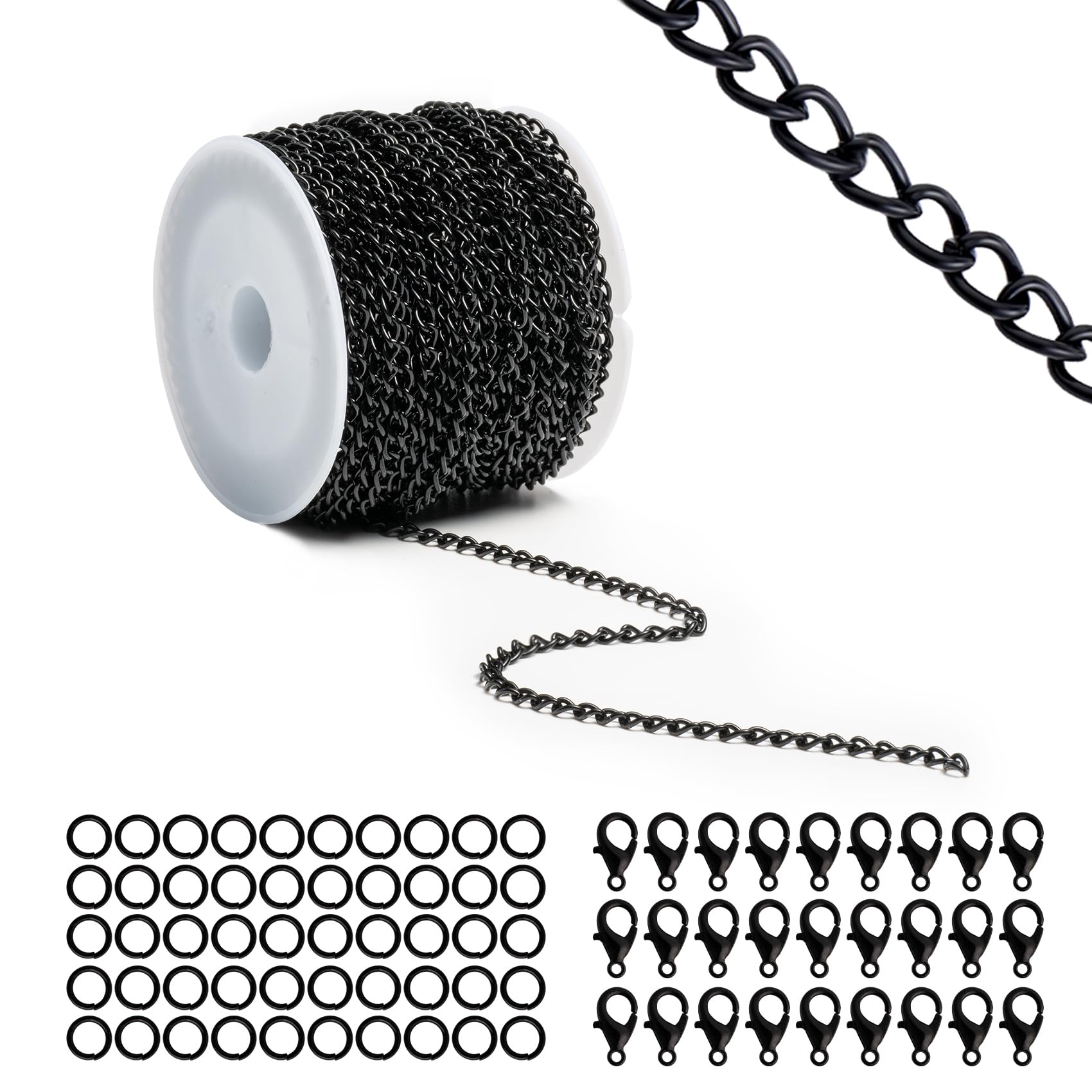 Lemonkey Lemonkey 33 Feet Metal Black Necklace Chains Curb Links Chains Bulk for Jewelry Making DIY Craft Kit with Lobster Clasps Jump Rings