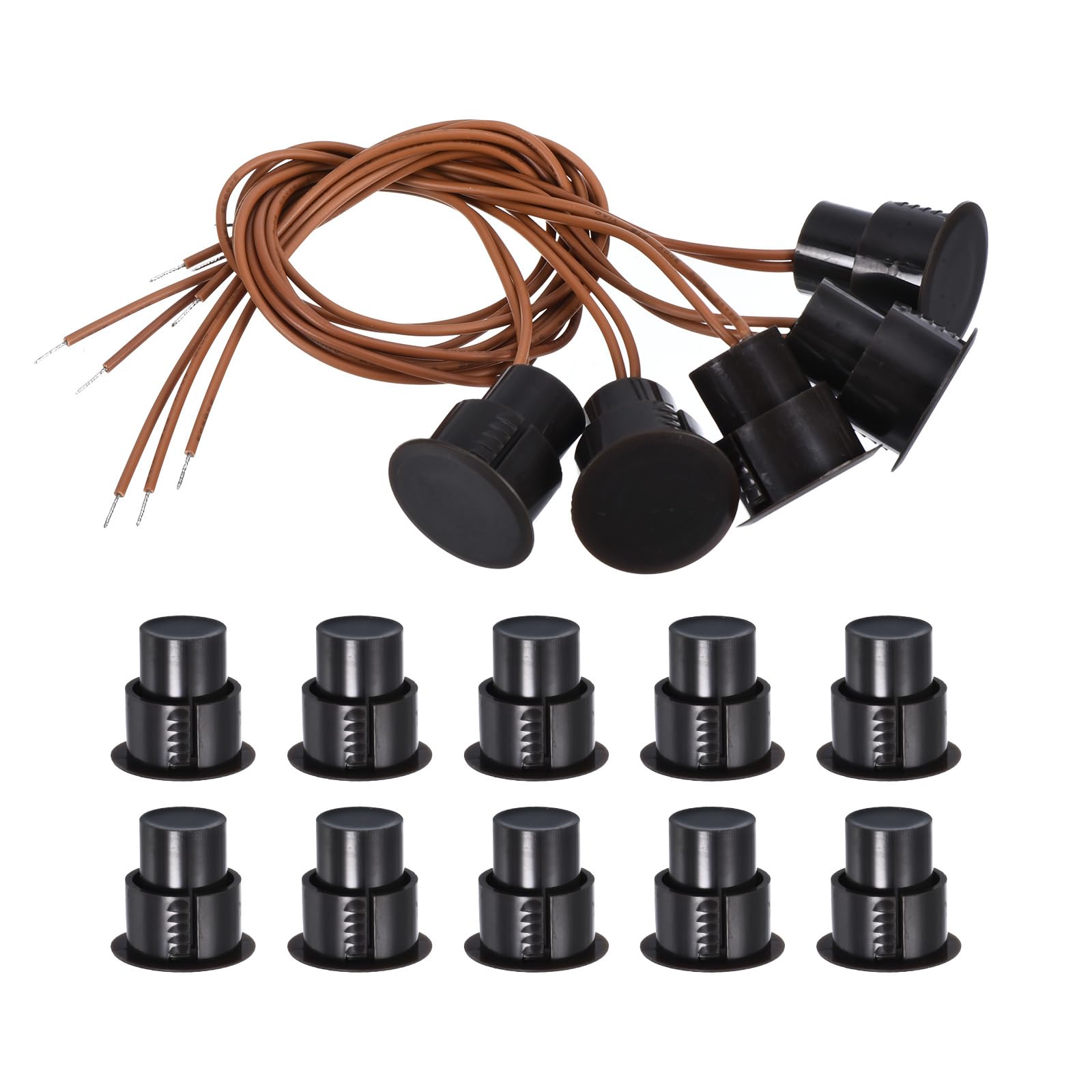 PATIKIL Magnetic Reed Switch, 10 Pack NC Wired Recessed Door Sensor Window Contact Switch for Alarm System, Brown