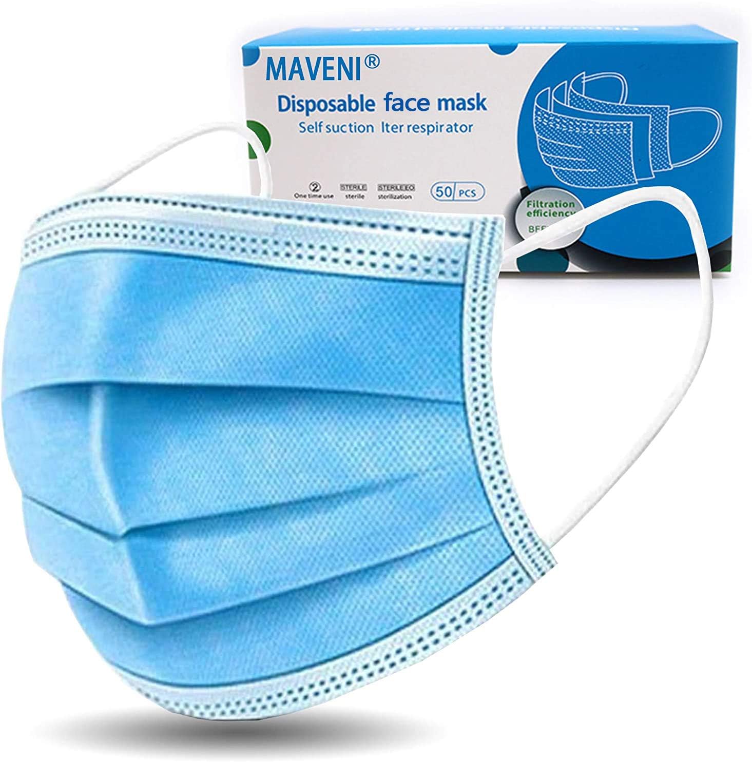 [MAVENI] 50 PCS Disposable Filter 3-ply Face Protective Cover Personal Protection Dust-Proof Anti Spittle Eye (50Masks)
