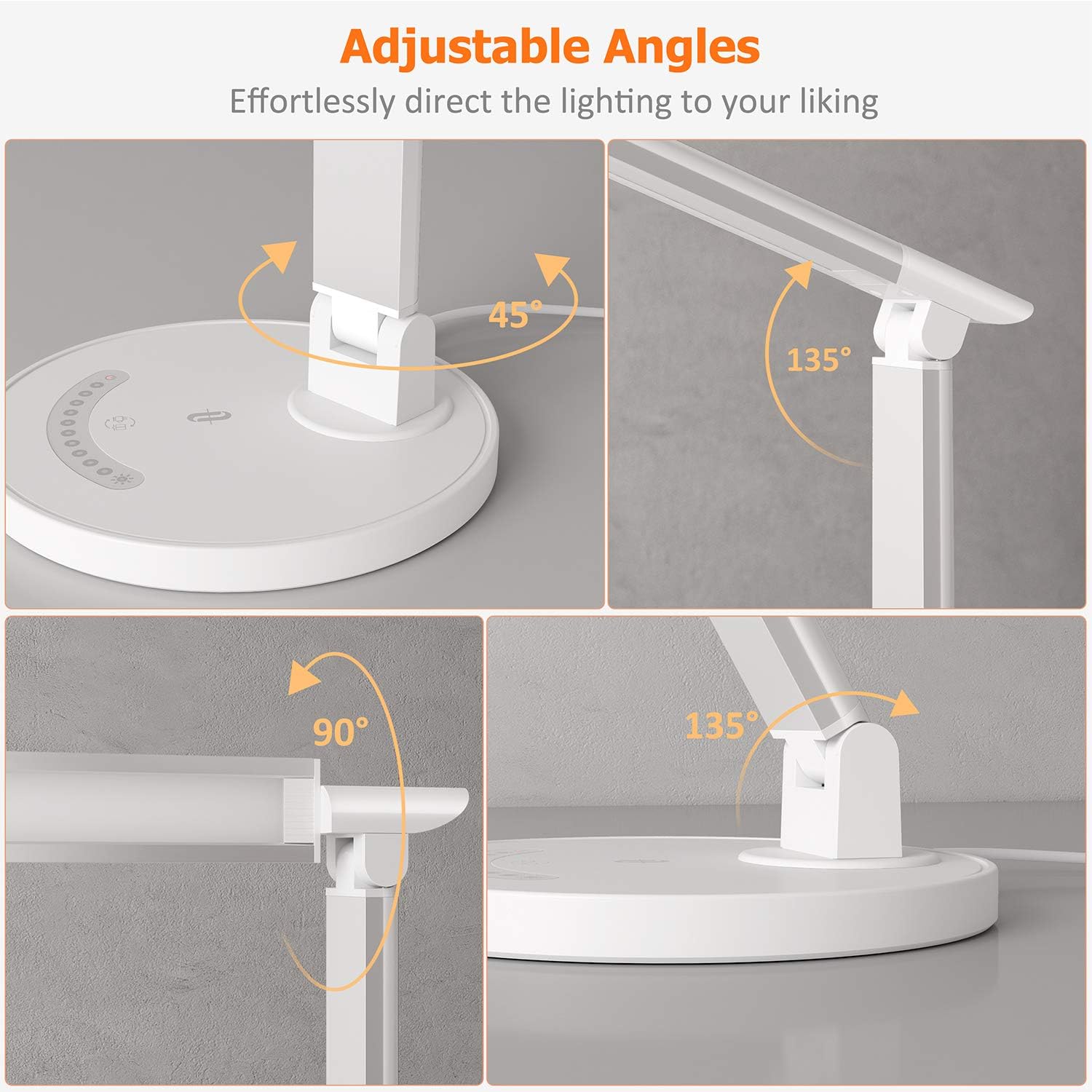 TaoTronics LED Desk Lamp, Eye-caring Table Lamps, Dimmable Office Lamp with USB Charging Port, 5 Lighting Modes with 7 Brightness Levels, Touch Control, White, 12W, Philips EnabLED Licensing Program: Home Improvement