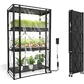 Nedechom Indoor Greenhouse with Grow Light, 4-Tier Foldable, 28.2x14.2x50IN | Plant Shelf with Full Spectrum 6000K Grow Lights and Tent, Seed Starting, Tiered Lighting Control, Built-in Timer
