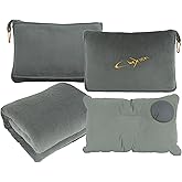 CLEXION Travel Blanket & Pillow Set, 300 GSM Soft Fleece, 60x43 Inches, 3-in-1 Airplane Blanket, Travel Pillow and Blanket Set, Travel Blanket Airplane Compact with Bag, Travel Essentials, Grey