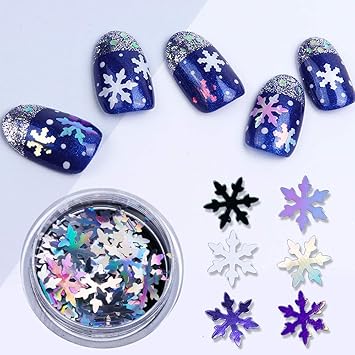 6 Flaschen Holo Schneeflocken Nail Pailletten Flocken Pailletten Spitze Weiss Regenbogen Glitzer Weihnachten Nail Art Manikure Decor Amazon De Beauty