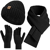 Cyihual Winter Hat Gloves Scarf Set for Women and Men, Touchscreen Gloves, Fleece Lined Knit Beanie & Long Scarf | 3 in 1 Set