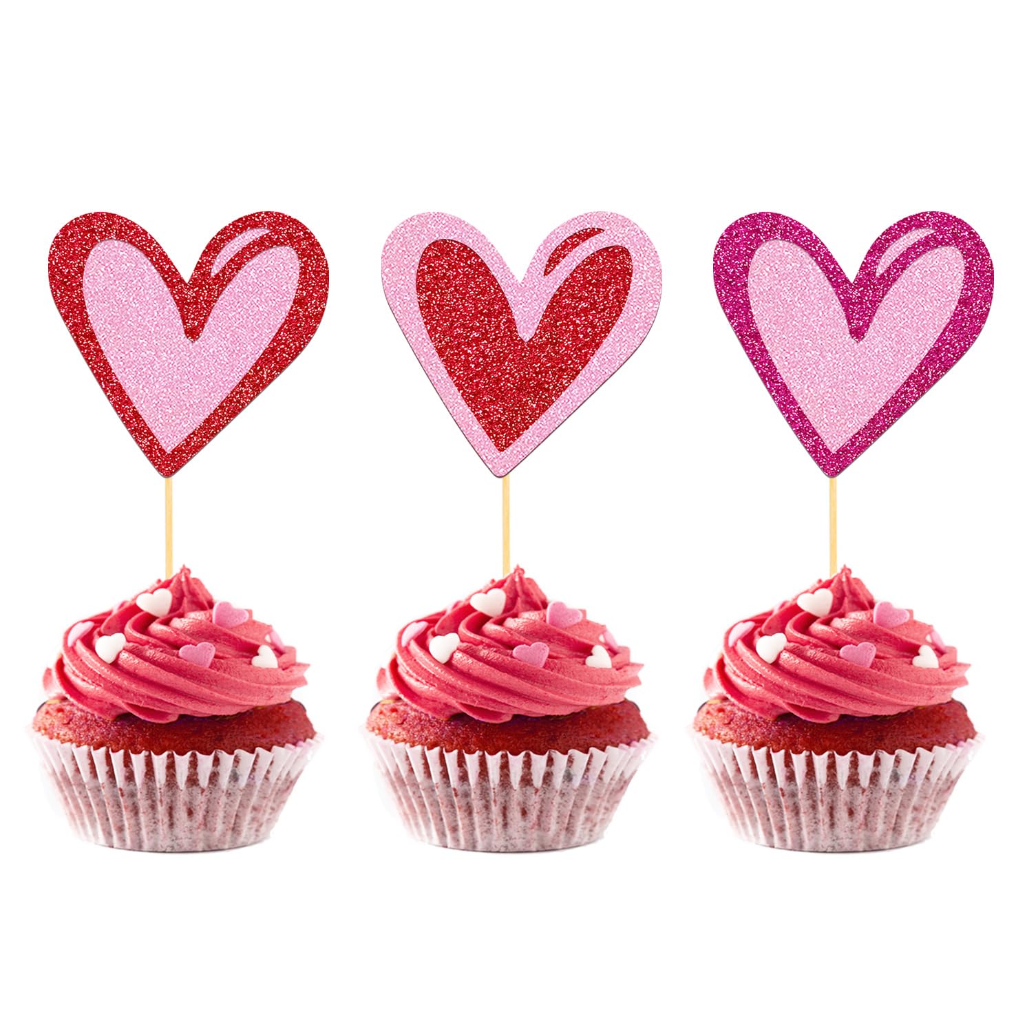 Photo 1 of 24Pcs Love Heart Cupcake Toppers for Valentine's Day Decorations, Love Heart Valentine's Day Cupcake Toppers for Wedding Bridal Shower Party Decorations (Mix Heart)