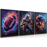 3Pcs American Football Wall Art Trendy Cool Pop Sports Canvas Wall Decor Graffiti Rugby Colorful Posters Pictures Sport Fans Gaming Boy Room Inspirational Watercolour Painting Prints Unframed