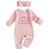 baorji Preemie Baby Girl Clothes Newborn Hello Im New Here Long Sleeve Romper Waffle Jumpsuit Bow Onesie Coming Home Outfit