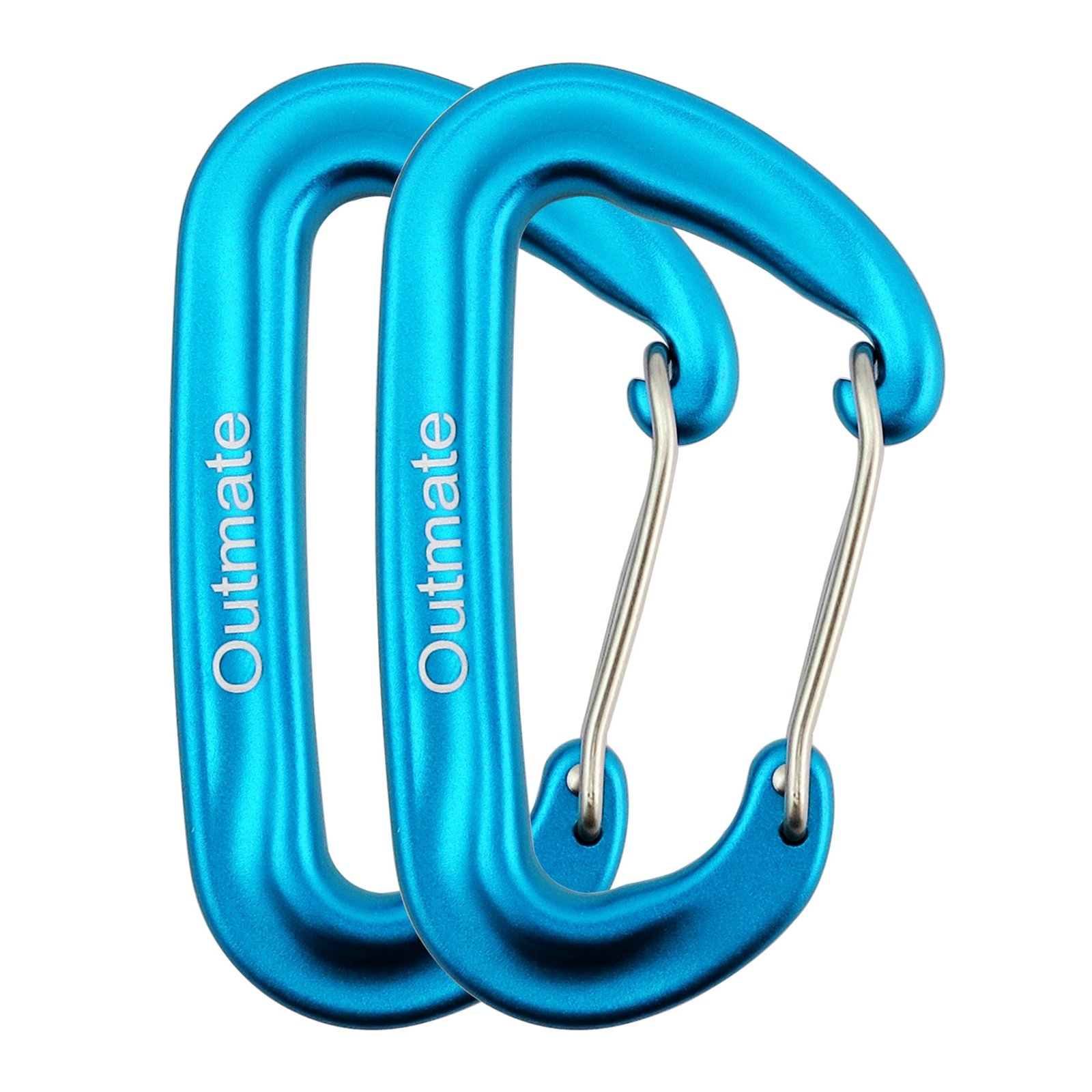 Outmate Carabiner Clip,12kN Aluminium Alloy Wiregate Carabiners,Heavy Duty Clips 2645lbs/1200kg,Perfect Gear for Hammocks Camping Hiking Keyring and Utility(Wire gate,2 Cyan)