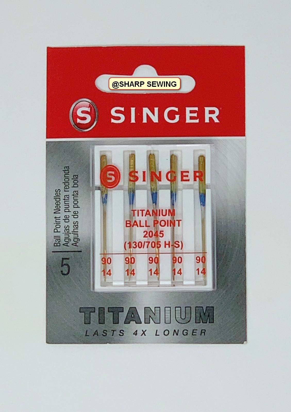 Singer 2045 (130/705H-S) Titanium Universal Ball Point Sewing Machine Needles - Size 90/14