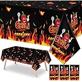 Oudain 3 Pcs Chili Cook Off Tablecloths 86" x 51" Chili Pepper Party Decorations Disposable Pepper Flame Table Covers for BBQ Mexican Party Favor Supplies (Vivid Style)
