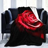 Red Black Rose Stylish Flower Blanket, Soft Blankets Flannel Bed Throw Cozy Lightweight Plush Gifts For Women Girls Sofa Couch Bedroom Living Rooms Warm All Season, Home Decor, 60"x50"