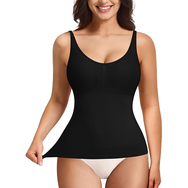 FeelinGirl 2-Pack Seamless Tummy Control Tank Top - Shapewear Camisole For Women (Black & White)