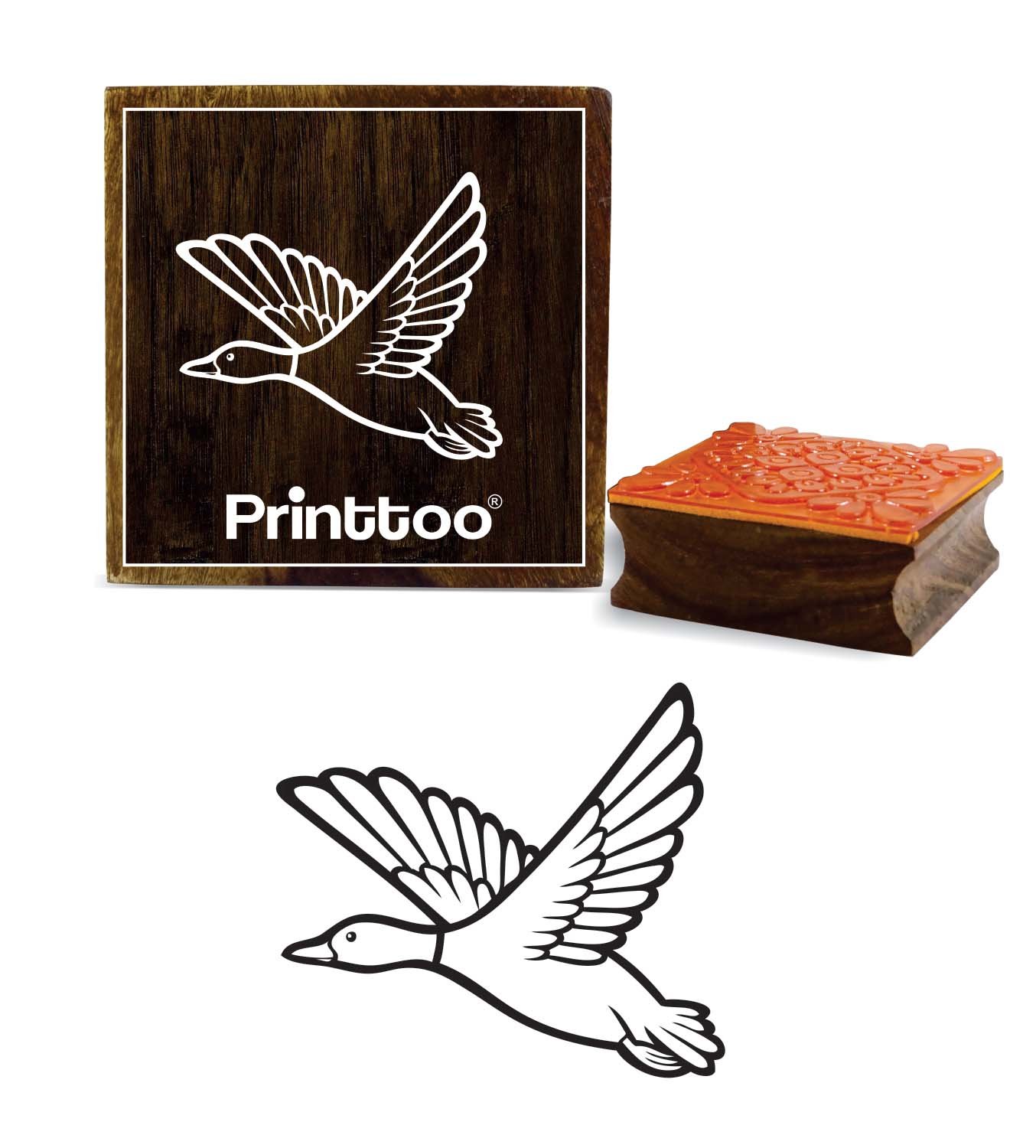 Printtoo Flying Duck Pattern Craft Textile Square Wooden Rubber Stamp Scrap-Booking-2 x 2 Inches